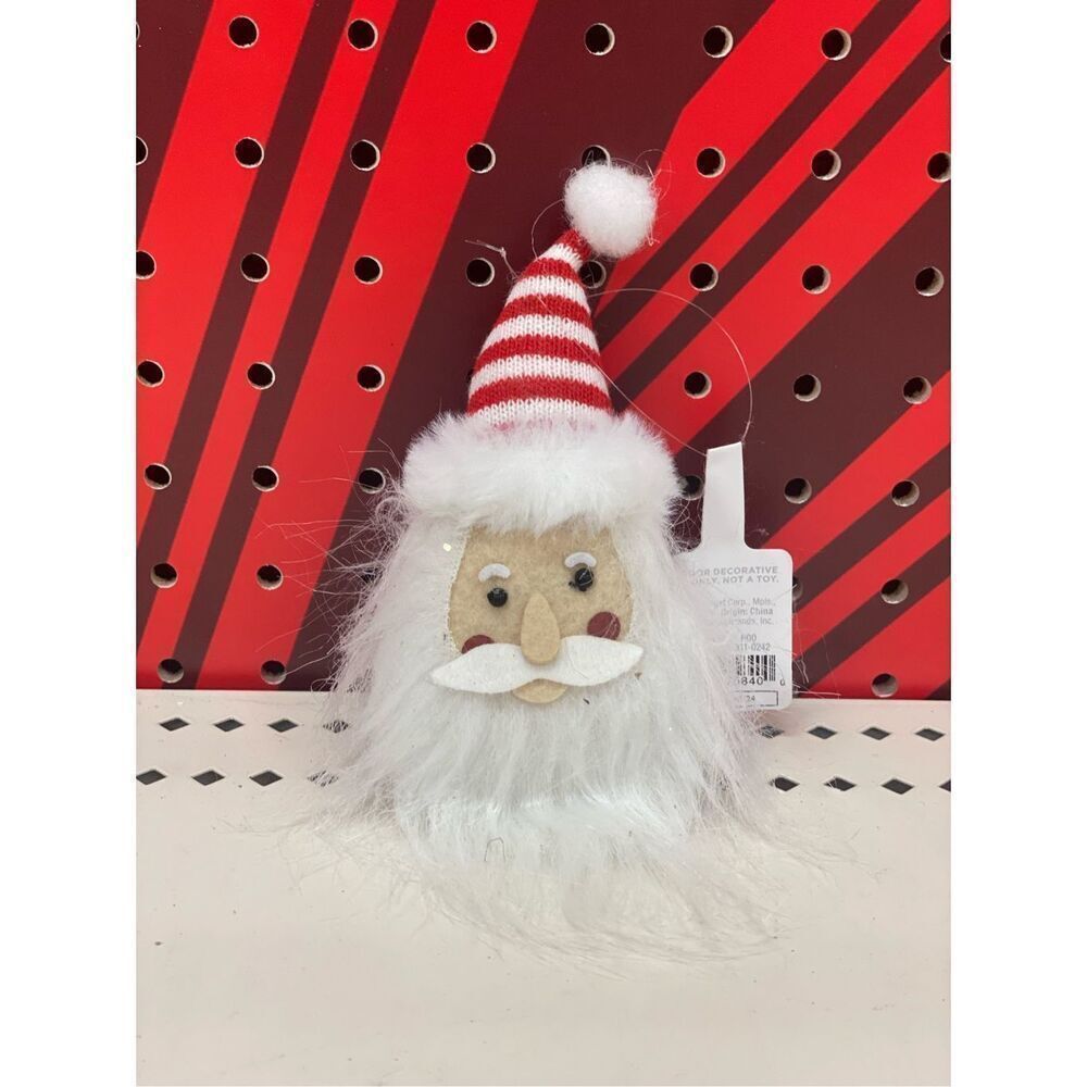 Target Fabric Santa Wearing Striped Hat Christmas Tree Ornament Red/White Wonder
